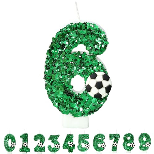 ALLAVA Geburtstagskerzen Zahlen 6, Kerzen Geburtstag, Fußball Deko Geburtstag Jungen Mädchen, Geburtstag Kerzen mit Pailletten für Kinder, Mädchen, Junge, Jubiläum, Meilenstein (Nummer 6, Fußball)