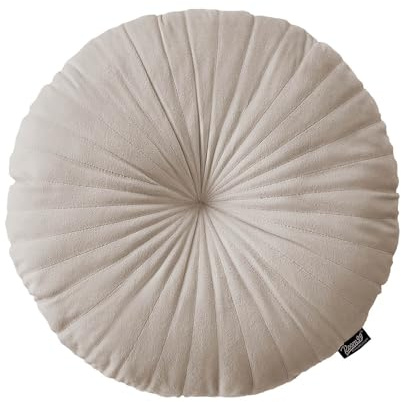 room99 Milou Runde Kisse 45 cm Zierkisse Wurfkissen Dekokissen Plüschkissen Gefüllt Sofakissen für Sofa Bett Couch Pillow Wohnzimmer dekorative Velvet Samt Gesteppt Beige, 1 Stück
