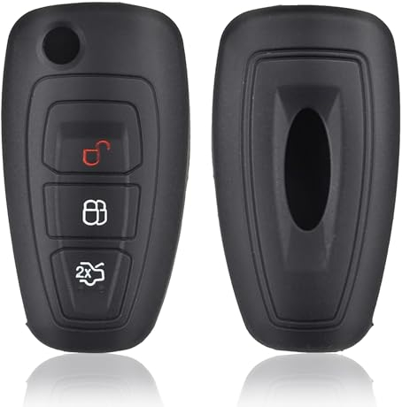 HooRLZ Ford Schlüsselhülle, Silikon Schlüssel Cover für Ford Transit Focus Fiesta Mondeo Connect Custom Galaxy Kuga MK8 Schlüsselhülle, 3-Tasten Autoschlüssel Hülle Ford - Schwarz