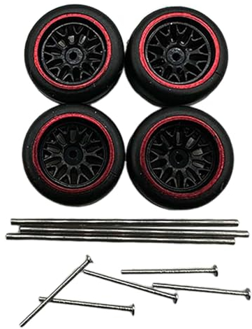 EHJRE 4 Stück RC Autoräder Und Reifen, RC Reifen mit Felge, RC Legierung, Autozubehör, RC Teil für RC Auto Fahrzeug Spielzeugauto Im Maßstab 1:64, Roter Stil C