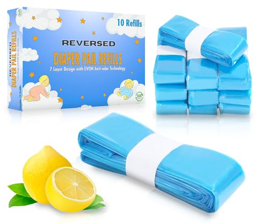 REVERSED® 10 Stück Nachfüllfolie für Windeleimer - Kompatibel mit Tommee Tippee Twist & Click Angelcare Sangenic Spross, Praktische Nachfüllkassetten für Windeltüten, Geruchsdichte Windeleimer
