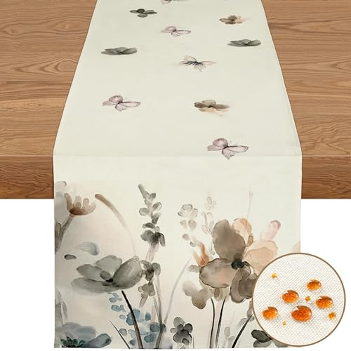 YCOLL Tischläufer Leinen Wasserabweisend – Sommer Tischläufer Abwaschbar für Esstisch, Küche, Outdoor & Party – Blumen Design, Dekorativ & Pflegeleicht
