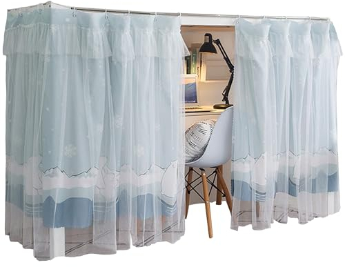 Hoce Etagenbett-Vorhang, Gaze-Etagenbett-Vorhänge mit Spitze, Privatsphäre, Schlafsaal, Betthimmel für den unteren Zwilling