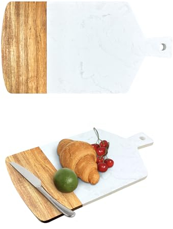 Tagliere Rettangolare 38x20 Cm Pietra Effetto Marmo E Legno Certificato Contatto Alimentare Vassoio Portata Salumi Formaggi Piatto Asse Cucina