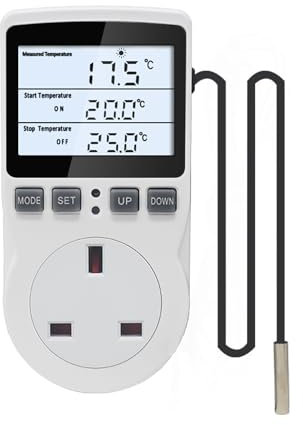 KETOTEK Temperature Controller Thermostat Plug Socket 220V with LCD Backlight, Digital Thermostatic Plug with 3m Sensor Probe, Heating Cooling Temperature Switch