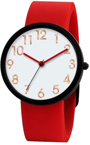 Comtex Uhr Rot Silikon Damenuhr Simulierter Quarz Digital Band Wasserdichte Sportuhr für Mädchen, Jugendliche und Kinder