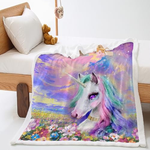 Kuscheldecke Einhorn Gelb Graffiti Kuscheldecke Flauschig Flanell Lammwolle Fleecedecke Doppelseitiges Design Felldecke Weich Decke Pflegeleicht Decken Flauschige Blanket Wohndecke 150x200cm