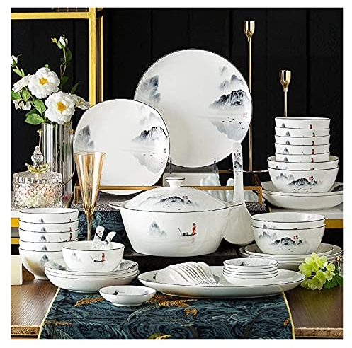 Service de table spécial pour restaurant, service de table de fête, service de table de 60 pièces, service de table en porcelaine de style chinois antique, service de vaisselle, assiettes/bols/cuillè