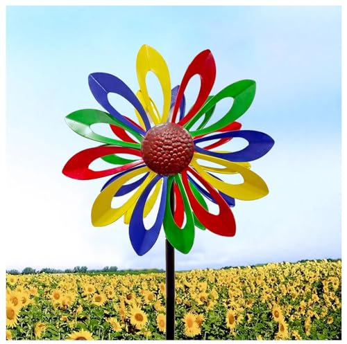 MeLtor Windrad Garten Metall Groß Doppelwindrad mit gegenläufigen Rotoren,174CM, Windmühle Metall Für Garten Windmühle für Rasen Garten Hof Dekoration,Colorful