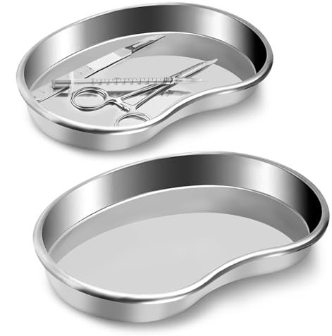 2 Pcs Stainless Steel Kidney Dish, 2 Sizes Metal Sterilised Surgical Tray, Kidney Shaped Small Tray for Dental, Laboratory, Medical, Tattooing