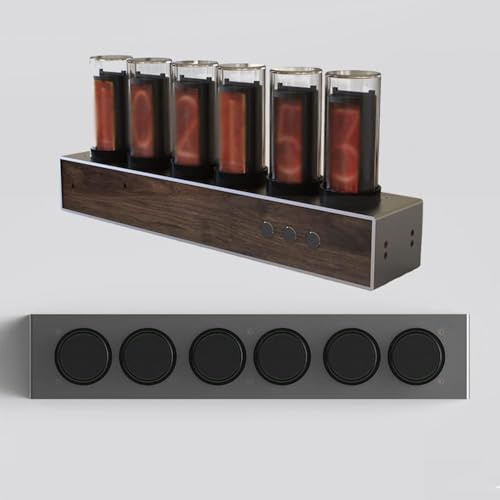 Nixie-röhrenuhr, Vintage-retro-tischuhr, Nixie-röhrenuhr Aus Holz Für Den Schreibtisch, Mit Sockel Aus Holzimitat Und 24-stunden-uhr, Zum Dekorieren Unter Dem Computermonitor Und Auf Dem Nachttisch Im