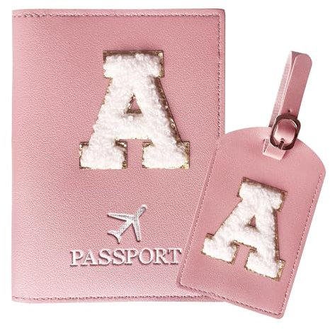 ZVRSUA Porta Passaporto Rosa ed Etichette per Valigie Cover Passaporto con Lettere, Pelle PU,Porta Passaporto da Viaggio Donne, Regalo Donna, Adolescenti, Ragazze (Passaporto con lettere-A)