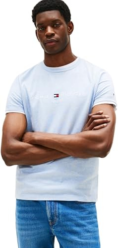 Tommy Hilfiger Herren T-Shirt Kurzarm Slim Fit, Blau (Heathered Blue), XL