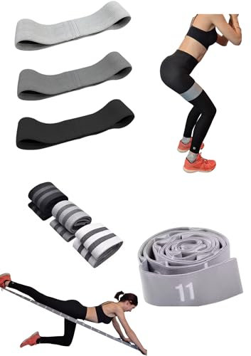 Lot Premium Bandes de Résistance (3 Niveaux) + Élastique Long – Fitness, Musculation, Yoga & Pilates – Antidérapant, Ultra-Résistant, avec Sac de Rangement – Kit Polyvalent Maison & Salle de Sport