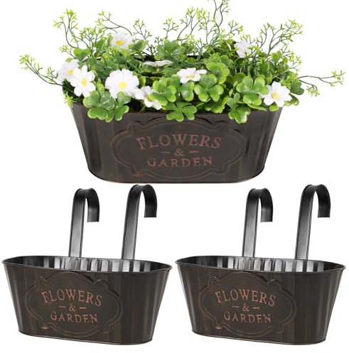 BOOMTOP 2pz Vasi Pensili Metallo da Appendere con Gancio Vintage Rettangolare Portafiori Vasi di Fiori da Appendere Fioriera Sospesa Metallo Decorazione Interna Esterna Giardino Balcone Casa