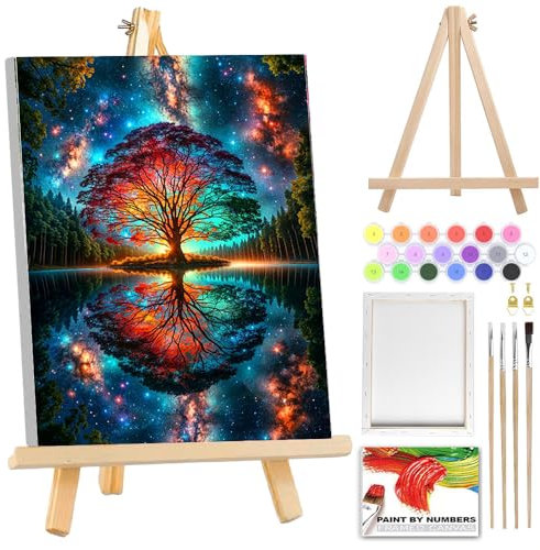 SUHEFAFA Malen Nach Zahlen Erwachsene- Baum Des Lebens Malen nach Zahlen Diy Erwachsene Mit Holzrahmen Holzstaffelei, Acrylfarbe Leinwand und 4 Pinsel Kit Geschenk Home Haus Deko(30×40cm