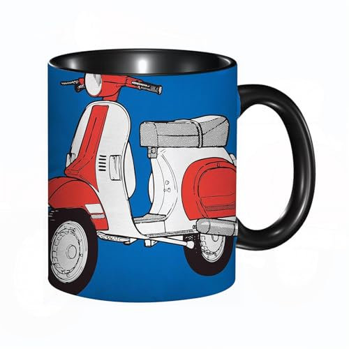 reyawdf Original Tasse mit lustigem Design,Funky Scooter Motorrad Retro Vintage Vespa Soho Wheels Rome Graphic,Ve,330ml, für Kaffee- und Teeliebhaber, als Geschenk für Weihnachten, Geburtstag und mehr