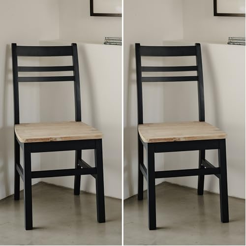 Florence Wooden Dining Chair | Country Style Kitchen Chair with Limed Acacia Hardwood Seat | Quality Kitchen Dining Furniture (navy blue, 2-Chairs)