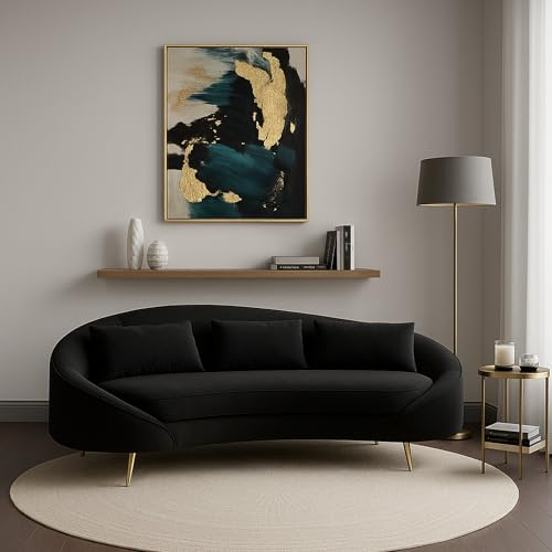 Dmora Sofa Fest 3-Sitzer, 185x84 cm, Schwarz, Kissen inkl.