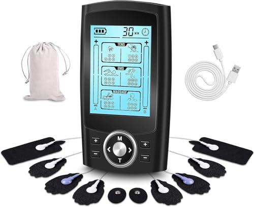 Anykuu TENS EMS Gerät mit 36 Modi 10 Elektroden-Pads Elektrostimulationsgerät Wiederaufladbare mit 2 Kanälen 3-in-1 Reizstromgerät Muskel zur Schmerzlinderung Muskelstimulation und Massage