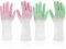 Quilax 2Pcs Non Slip Household Cleaning Gloves, Reusable Dishwashing Rubber Gloves, Latex Free Dishwashing Glove for Kitchen Laundry Gardening(Pink+Green, Medium)