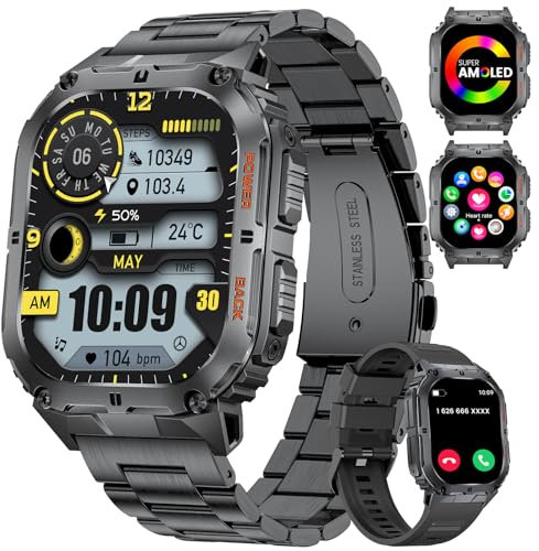 LIGE 2025 Militar Reloj Inteligente Hombres con Función Teléfono, Pantalla AMOLED 1.95 Hombres, Impermeable IP68, Más de 120 Modos Deportivos, Seguimiento de Actividad, Smart Watch Android iOS