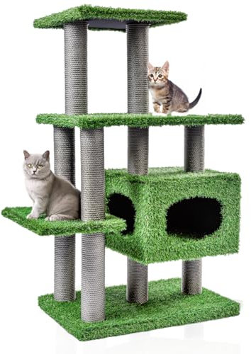 CanadianCat Company | Outdoor Kratzbaum Parker - Kletterbaum mit Kunstrasen | 85 x 45 x 117 cm | wetterfest für Balkon & Terrasse