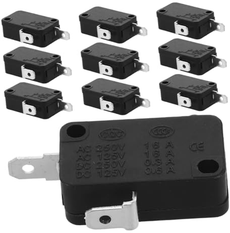 Mikroschalter Ersatz 10 Stück 16a/250v aus Kunststoff und Metall | Schwarz, für Mikrowellentürschalter und Reparatur, Kompakte Ausführung für Haushalt und Wohnheim
