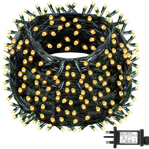 VSTKEN Outdoor Fairy Lights Plug in, 30 m 300 LED 8 Modes Christmas Tree Lights, Warm White Christmas Tree Lights Waterproof IP44 with Timer for Indoor Outside Garden Tree Decorations