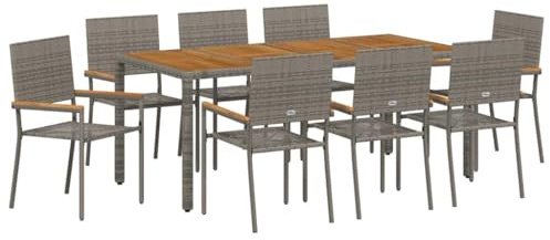 vidaXL Garden Dining Set 9 pcs Grey 190 x 90 x 75 cm Poly Rattan, Beautiful Garden and Terrace, Modern Outdoor Dining Set, Durable Patio Furniture, Contemporary Table, Deck