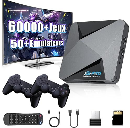 Super Console X2 Pro Console de Jeux rétro, EmuELEC 4.6+ Android TV 9.0, Plus de 60 000 Jeux, Console de Jeux vidéo avec Plus de 50 émulateurs, Plug and Play, Sortie 4K HD, WiFi 2,4+5G (128Go)