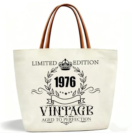 Toozen Canvas Tragetasche 50. Geburtstagsgeschenke für Frauen, Vintage 1976 Handtasche Leinwand Tote Tasche, Geschenke zum 50 Geburtstag Einkaufstasche für Damen, Mutter, Freundin, Kollegin, Ehefrau