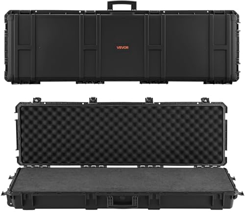 VEVOR Hard Rifle Case, Lockable Rifle Case with Detachable XPE Foam, 1270 mm Gun Storage with Wheels, IP67 Waterproof & Dustproof Pistol Storage Cases for Rifles, Shotguns, Airsoft Guns, Black