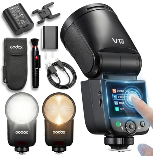 Godox V1 MID S Flash for Sony, 55Ws Round Head Touchscreen Speedlite, 24mm Optics, 650+ Flashes, TTL/HSS 1/8000s, V1MID Travel Flash for Sony ZV-E10 a7IV a9III a6400 a7III a7CII a6000 ZV-E10 II a6500