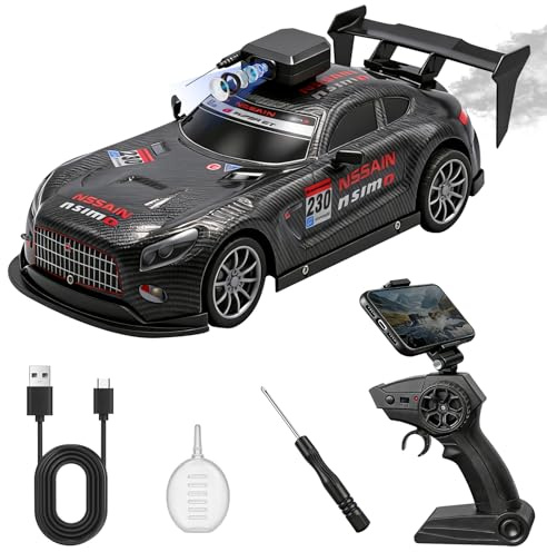 7JI Ferngesteuertes Geländefahrzeug mit Kamera 2,4 GHz,1:16 Hochgeschwindigkeits-Rennspielzeugauto mit Sprühvorrichtung und Scheinwerfern, Echtzeit-Grafikübertragung über WLAN, RC-Spielzeugauto