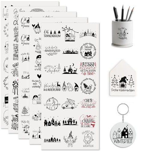 Dorsbaby Rub On Sticker 105Stück Frohe Weihnachten Sprüch Transferaufkleber | Brillante HD Druck Starke Haftung Keine Hitze Erforderlich Mehrschichtige Optik für Scrapbooking Glas Möbel Keramik Wohndeko