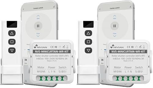 NIVIAN Controller WiFi per motore di tende con telecomando RF. Controllo remoto App Tua. Interruttore Tapparella WiFi Programmazione Oraria, Timer e Misurazione del Consumo. Compatibile con Alexa e