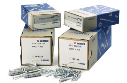 Tasselli 6x30 Confezione 100Pz Berner – Kit Tasselli Nylon Universali per Muro Pieno e Forato – Professionali 4 Settori – Set Tasselli e Viti 6 mm