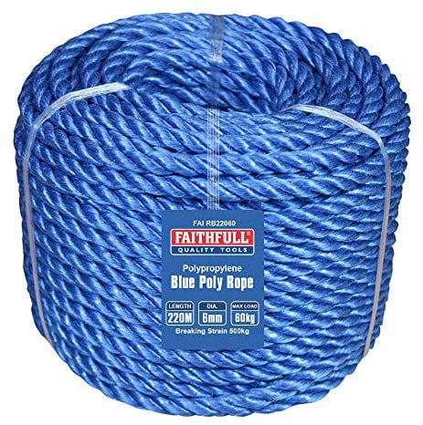 Faithfull FAIRB22060 Blue Poly Rope Coil 6mm Dia x 220M Max Load 60kg, Breaking Strain 500kg