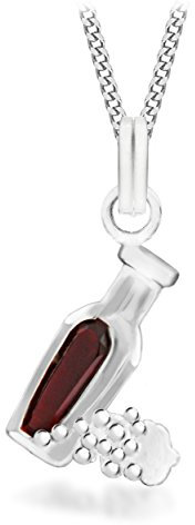 Tuscany Silver Women's Sterling Silver Red Crystal Wine Bottle Pendant on Adjustable Curb Chain Necklace of 41cm/16-46cm/18