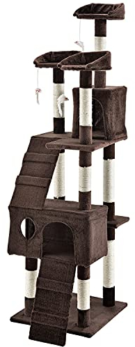 Juskys Arbre à Chat XXL Amy Marron – Arbre à Chat avec des tanières, des couchages, des échelles et des Troncs en sisal – Arbre à Grimper Stable pour Chats, Hauteur 170 cm