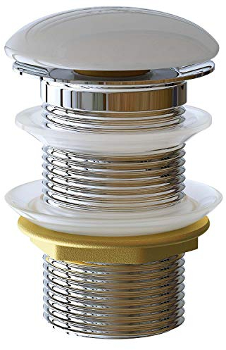 Waschbecken24 Ablaufgarnitur P2K Ablaufventil Pop Up Ventil geeignet für Waschbecken ohne Überlauffunktion (Kappe Keramik Ø66mm)