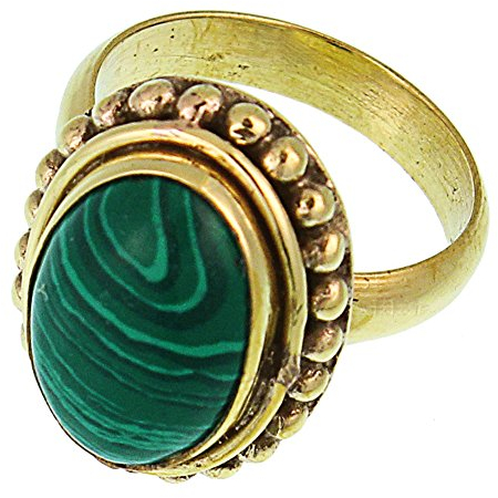 CHICNET Messing Ringe Malachit 16 mm oval Kugel Rand antik golden nickelfrei oxidiert Tribal Schmuck 54 (17.2)