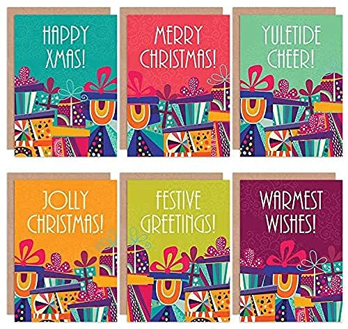 Wee Blue Coo Christmas Cards x6 Bright Retro Presents Set (6 Designs)