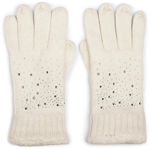 styleBREAKER warme Handschuhe mit Strass und Fleece, Winter Strickhandschuhe, Damen 09010010, Farbe:Creme-Weiß (One Size)