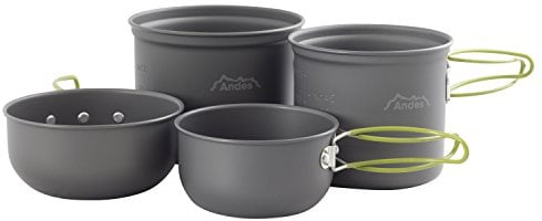 Andes Portable 3-4 Person Aluminium Camping Hiking Pot & Pan Cookware Set