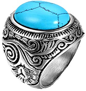 OIDEA Herren Ring Türkis Siegelring: Silber Vintage Herrenring aus Edelstahl Geschenk für Männer Junge Retro Charm Künstlicher Stein Größe 54