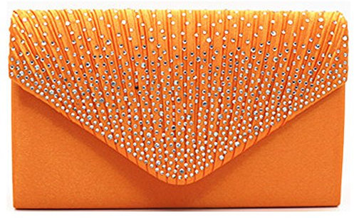 Damen-Clutch mit Strasssteinen, mattiert, Abendtasche, Umschlag, Handtasche, klassische Party, Braut, Clutch, Geldbörse, Orange, Einheitsgröße