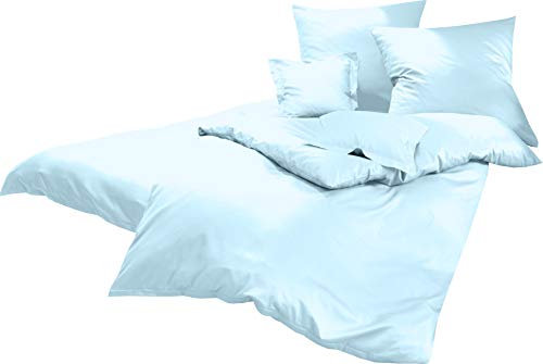 Lorena Uni Classic Bettwäsche Mako Satin Baumwolle einfarbig (hellblau, 155 cm x 220 cm inkl. 80x80cm Kissen)