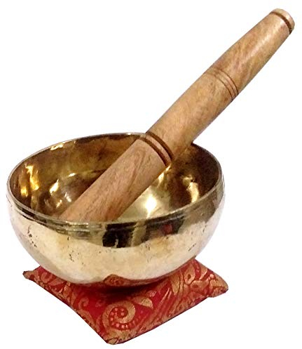 Purpledip Klangschale aus Bronze, handgefertigt, Glocke aus Metall (Kansa), Meditationsinstrument mit Stab und Kissen (10782A)